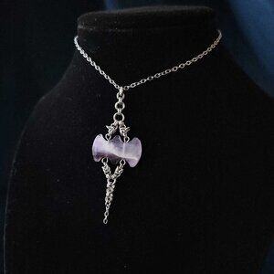 Gothic Victorian purple quartz chainmail necklace with a small silver chain
